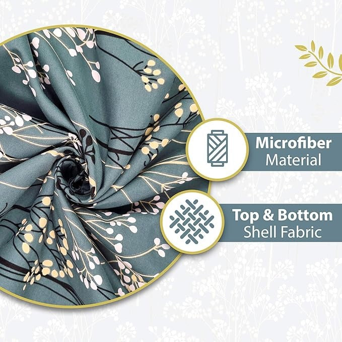 Divine Casa 120 GSM Microfiber Double Dohar Soft & Lightweight Throw Blanket Floral Branches Pattern Colour Teal & White