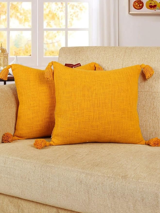 Homadorn Luxury Cotton Handmade Decorative Boho Throw Pillow Covers Mustard
