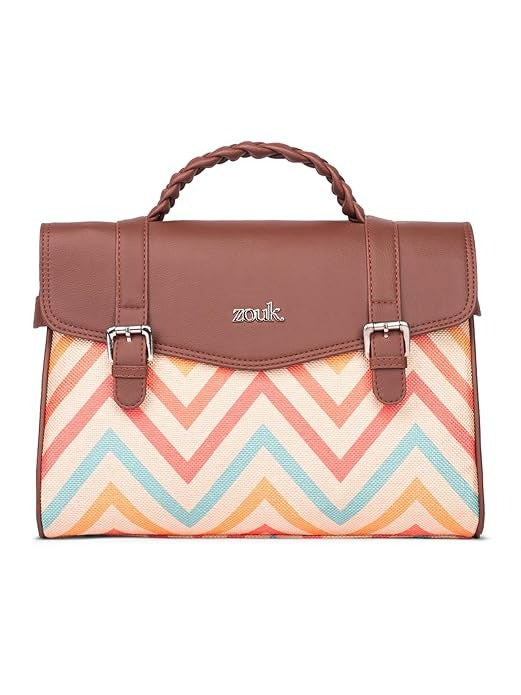 Zouk Women's Konkona Heritage Satchel Bag Jute & Leather