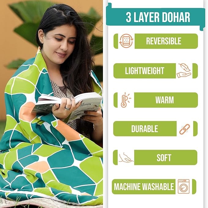 Divine Casa 120 GSM Microfiber Double Dohar Soft & Lightweight Throw Blanket Abstract Pattern Colour Acid Lime