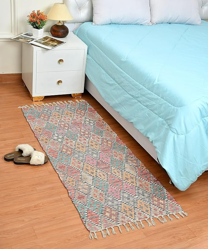 Homadorn Handmade Sustainable Printed Modern Dhurrie/Rugs/Carpet Colour Multicolour