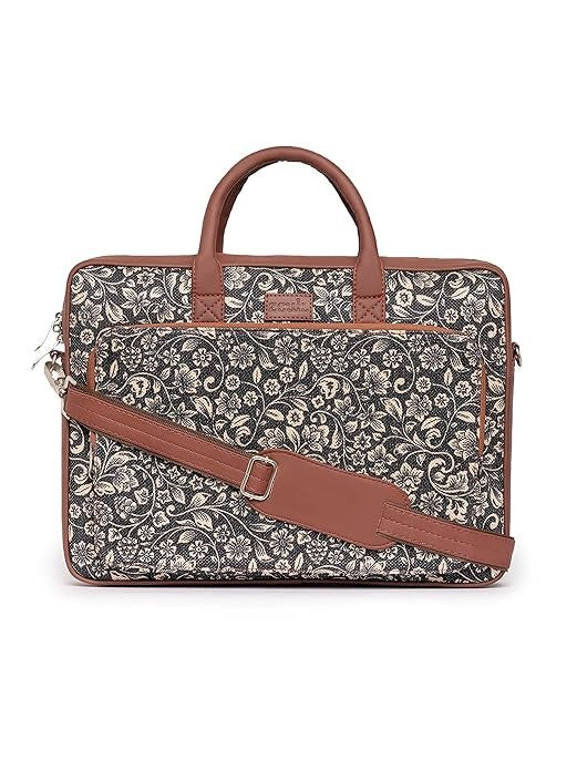 Zouk Laptop Bag for Women Ideal Jute & Vegan Leather Office Bags for Ladies