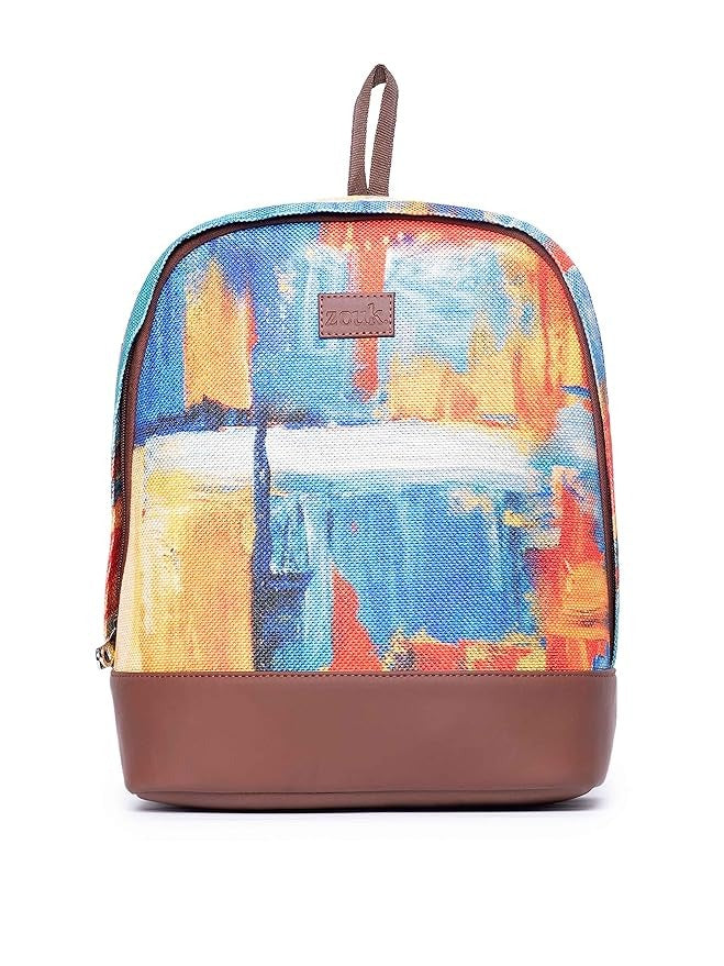 Zouk Printed Women's Jute Handcrafted Vegan Leather Multicolor Daypack/Backpack