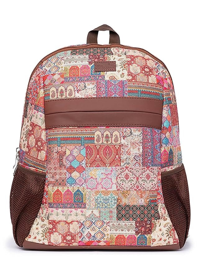 Zouk Printed Women's Jute Handcrafted Vegan Leather Multicolor Classic Backpack