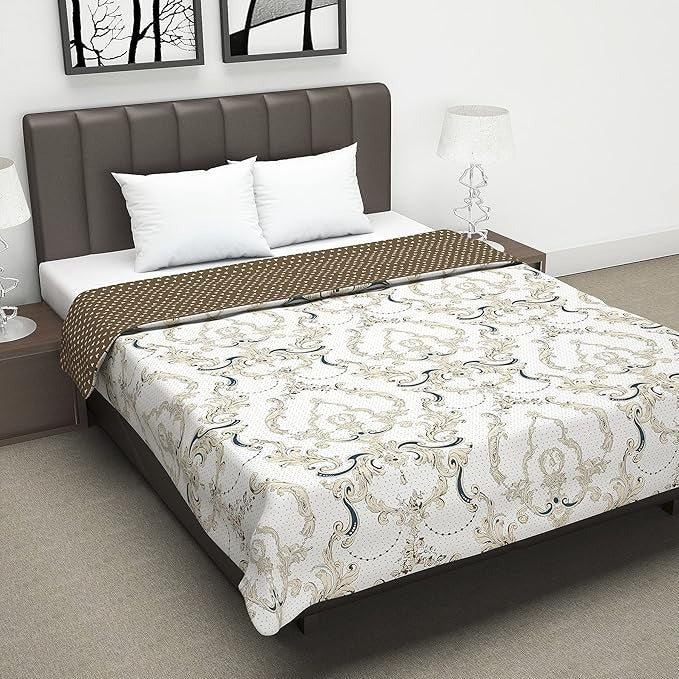 Divine Casa 120 GSM Super Soft Brushed Microfiber Lightweight Jaipuri Print Rajai Double Bed Reversible AC Blankets for Winter TC - 120 Colour Coriander