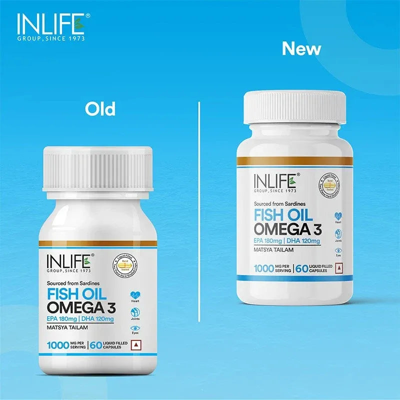 Inlife Fish Oil Omega 3 Fatty Acids Supplement 100mg Capsules - 60 Caps