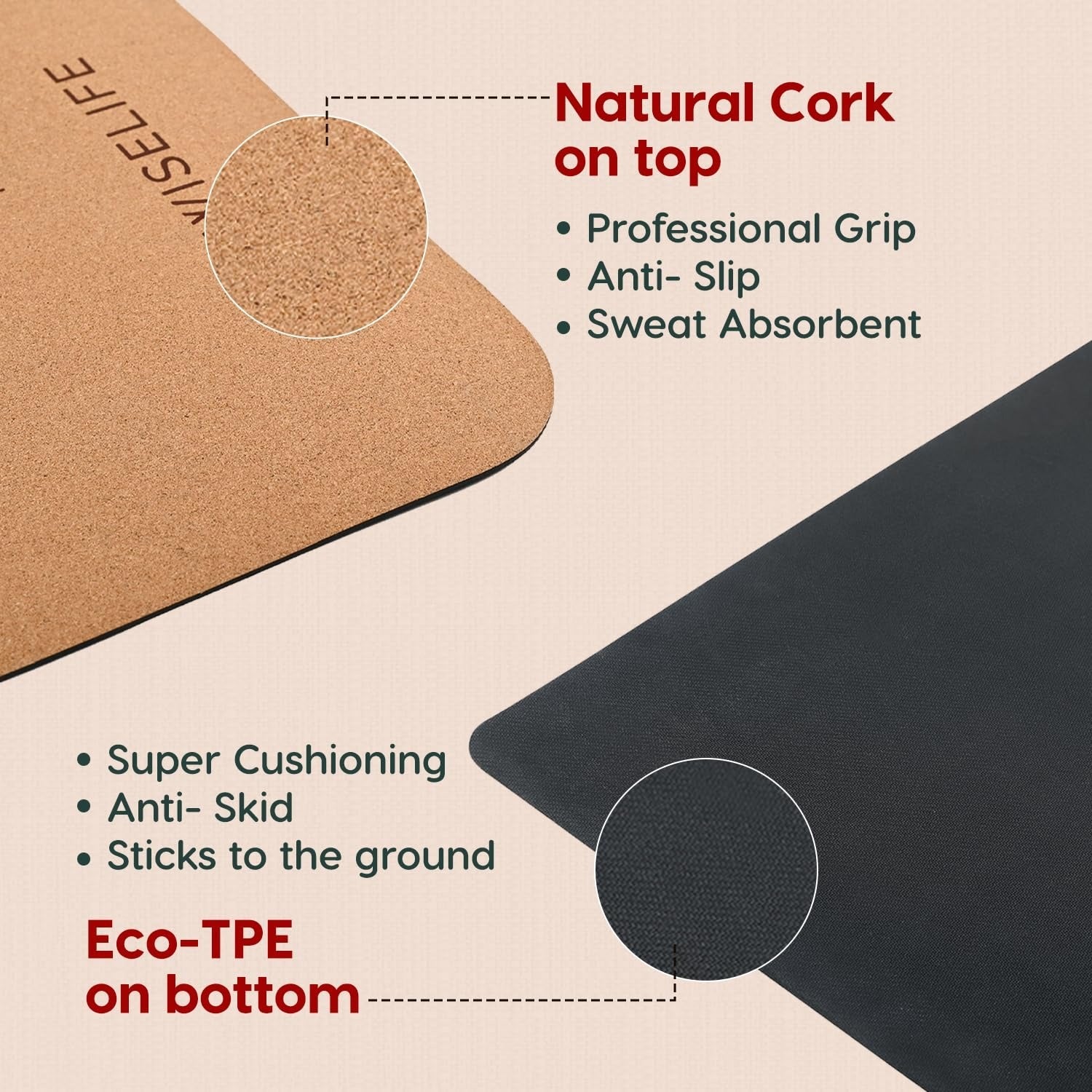 Wiselife Cork & Tpe Yoga Mat Extra Thick Extra Long Extra Wide Exercise
