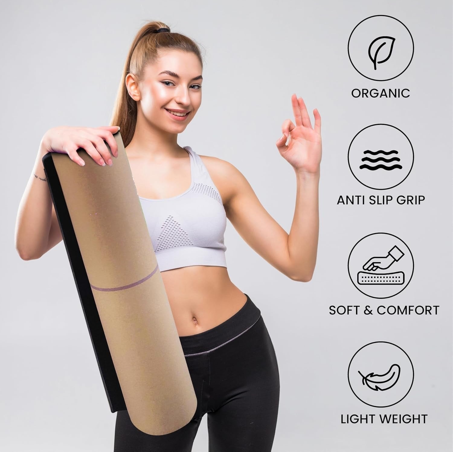 Kimy Home Premium Non Toxic Cork Yoga Mat 4MM Thick Large Size