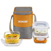 Borosil Zest Glass Lunch Box with Bag Square Set of 3 Tall