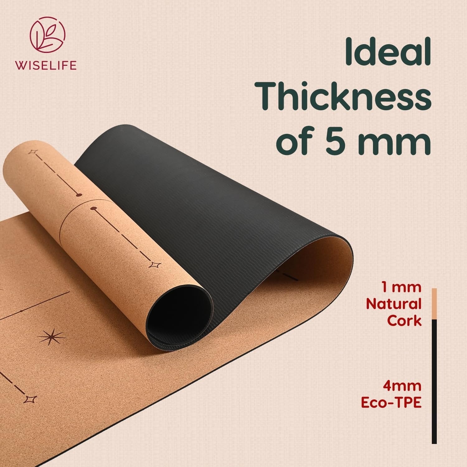 Wiselife Cork & Tpe Yoga Mat Extra Thick Extra Long Extra Wide Exercise