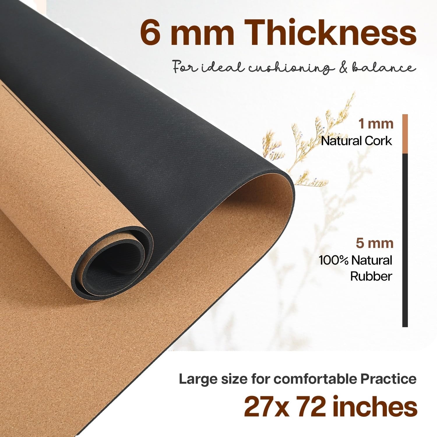 Wiselife Cork Natural Rubber Yoga Mat Extra Large Extra Wide