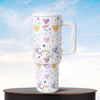 House of Quirk 1200ML Stainless Steel Tumbler with Handle & Lid - White Heart