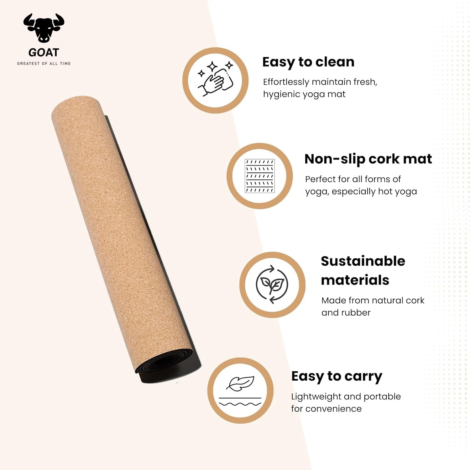 Goat Cork Yoga Mat 100% Eco Friendly Cork & Tpe