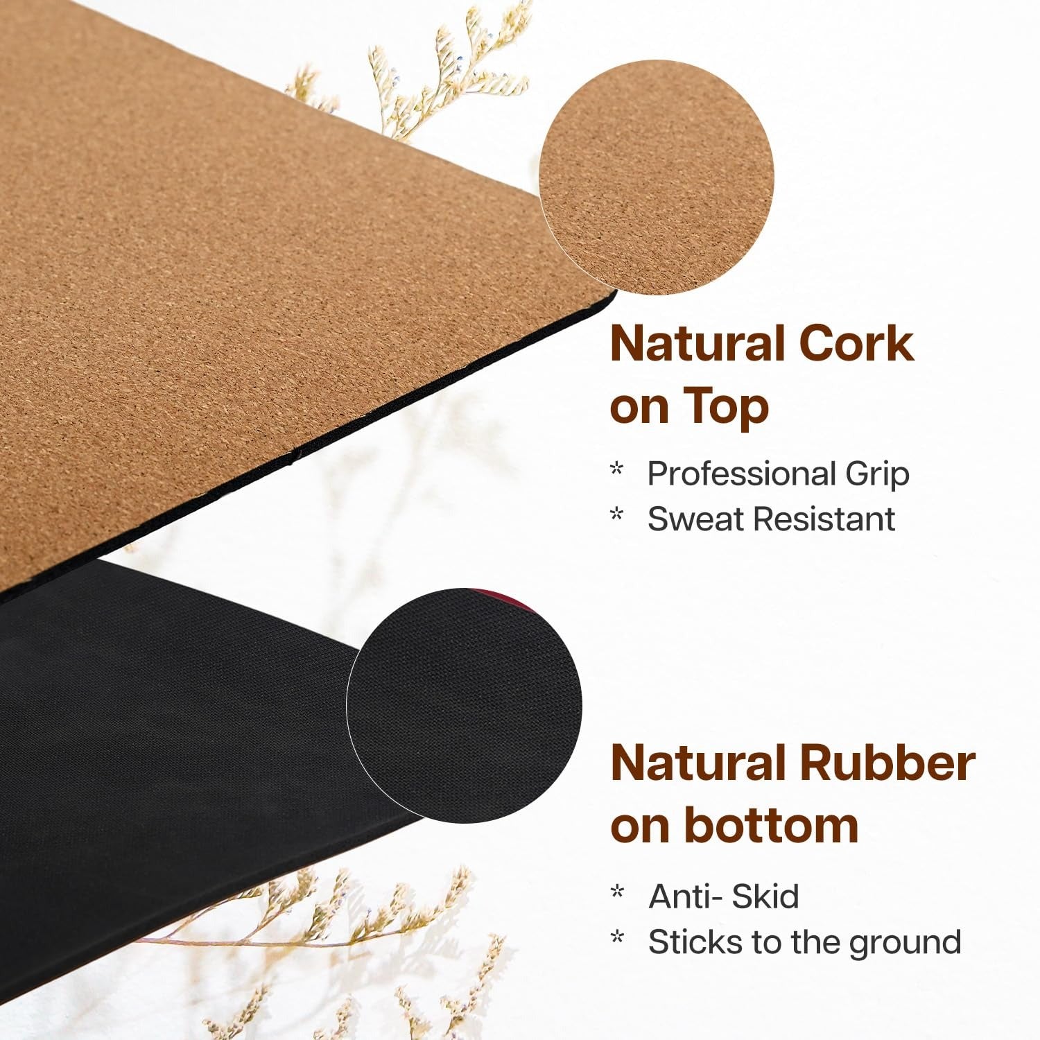 Wiselife Cork Natural Rubber Yoga Mat Extra Large Extra Wide