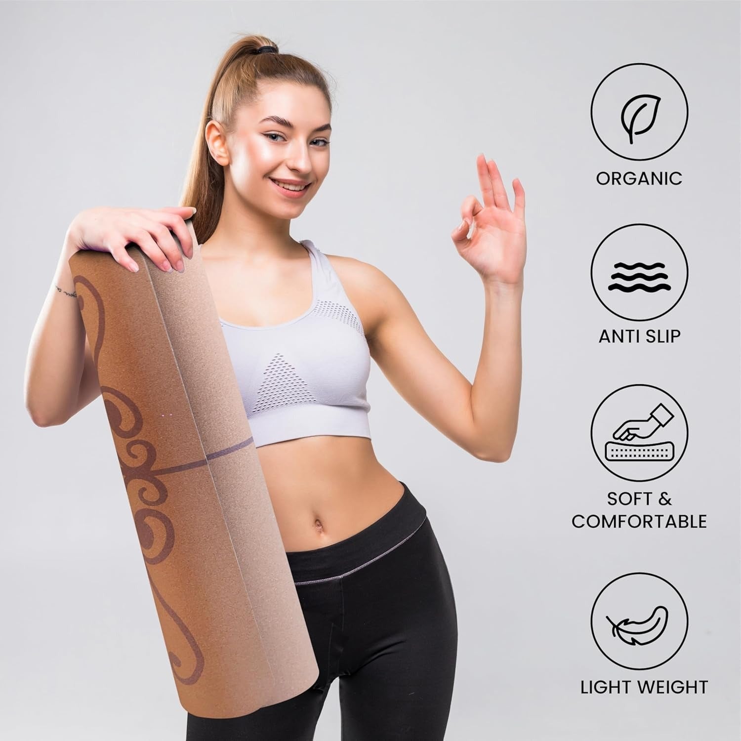Kimy Home Premium Non Toxic Cork Yoga Mat 4MM Thick Eco-Friendly Non-Slip & Sweat Resistant