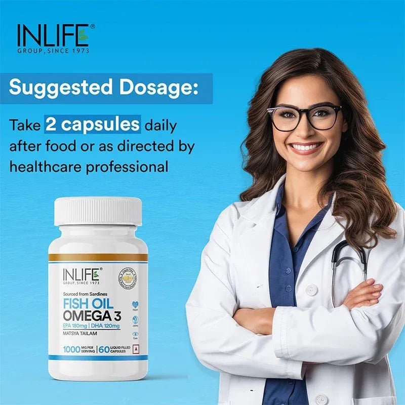 Inlife Fish Oil Omega 3 Fatty Acids Supplement 100mg Capsules - 60 Caps