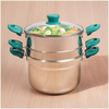 The Indus Valley Tri Steel Multi Cooker Pot Stainless Steel Momo Maker Idiyappam Biryani Veg Steaming Set 3 Pots 21cm