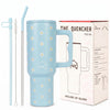 House of Quirk 1200ML Stainless Steel Tumbler with Handle & Lid - (Blue Daisy)