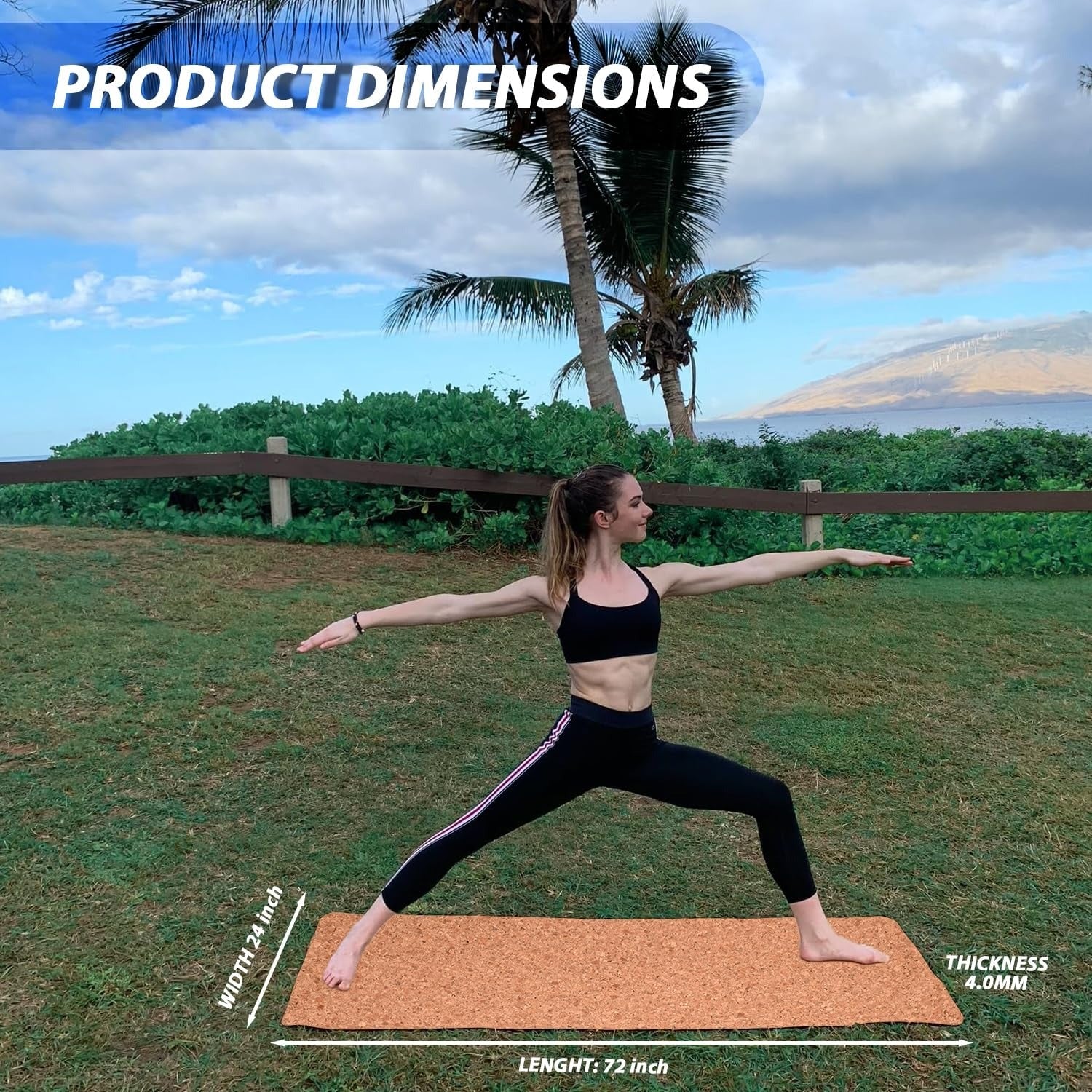 Hacer Yoga Mat 3mm Thickness Unisex Non Slip Anti Tear Cork Exercise Mats