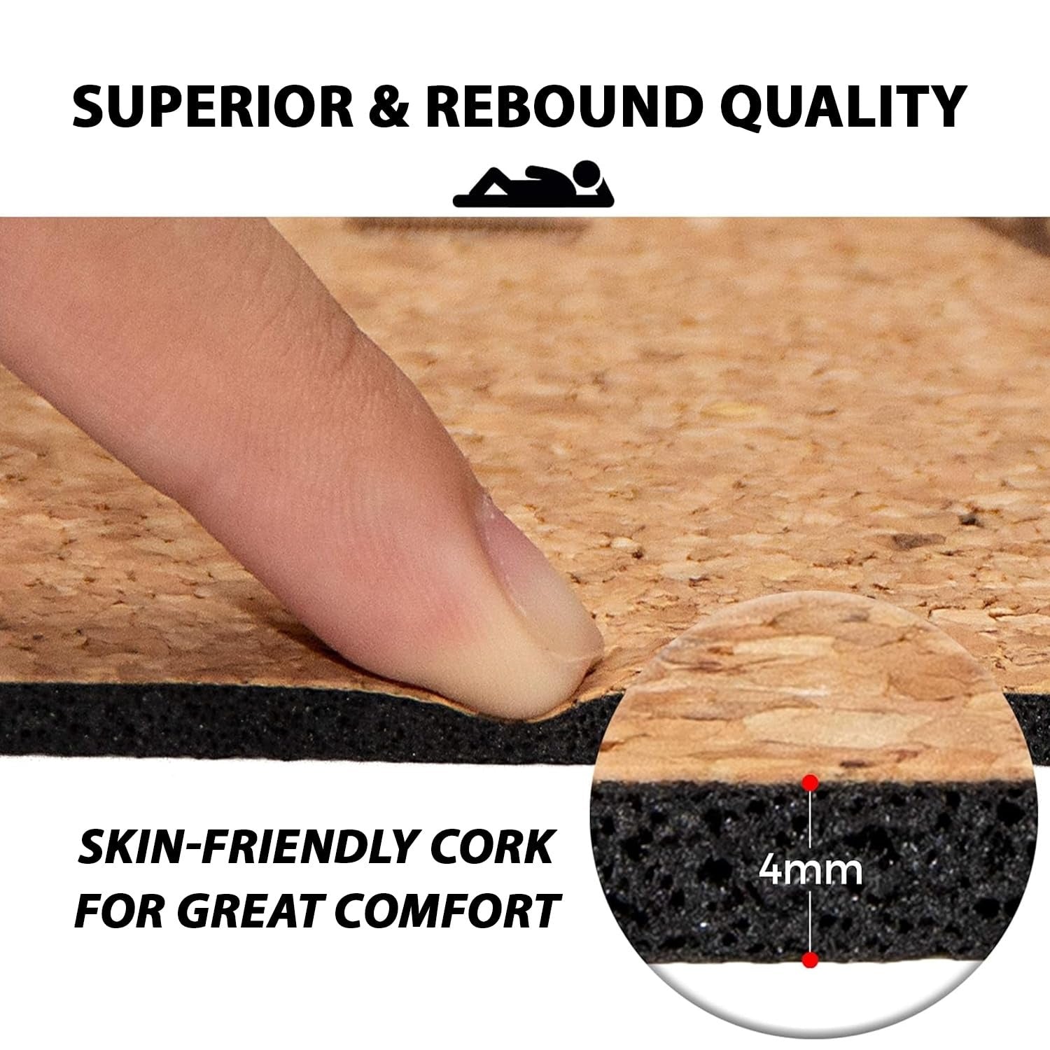 Hacer Yoga Mat 3mm Thickness Unisex Non Slip Anti Tear Cork Exercise Mats