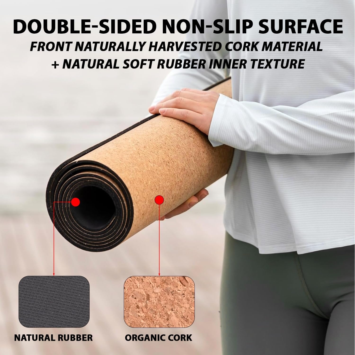 Hacer Yoga Mat 3mm Thickness Unisex Non Slip Anti Tear Cork Exercise Mats