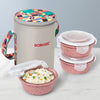 Borosil Kube Pink Glass Lunch Box Round Set of 3 Tall