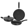 Prestige Omega Deluxe Granite Aluminium 3 Piece Kitchen Set - Fry Pan 24cm, Tawa 25cm, Kadai with Glass Lid 24cm (Black)