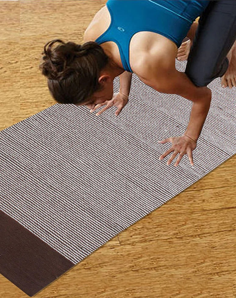 Saral Home Mid Stripe Cotton Anti Slip Yoga Mat/Runner
