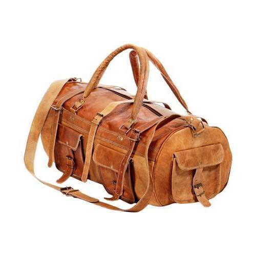 Craftshades – 3 Outer Pockets 24″ (Expandable) Edge Handcrafted Duffle Goat Leather Bag