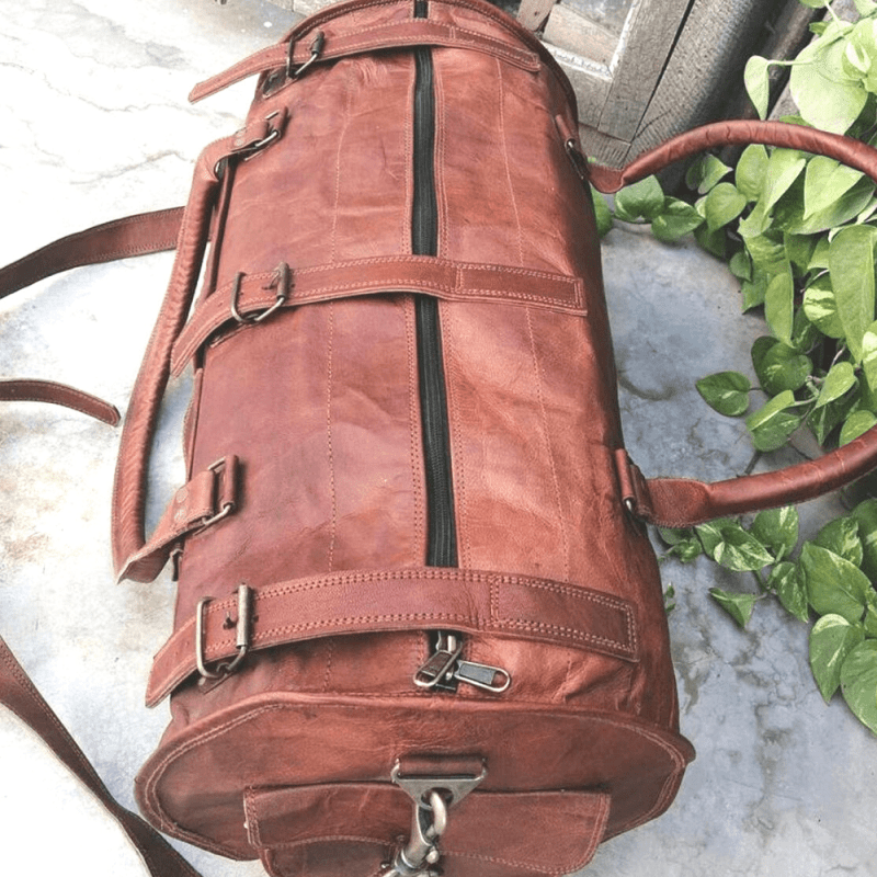 Craftshades – 3 Outer Pockets 24″ (Expandable) Edge Handcrafted Duffle Goat Leather Bag | 100% Genuine Leather