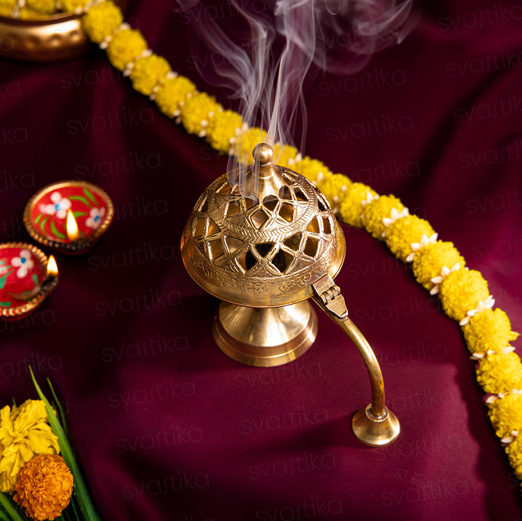 Svastika Pavitra Brass Dhuni 6 Loban Dhoop Burner for Pooja