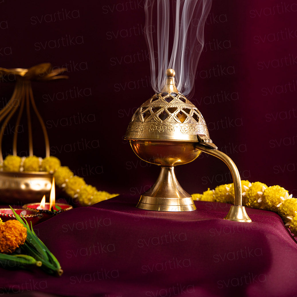 Svastika Pavitra Brass Dhuni 6 Loban Dhoop Burner for Pooja