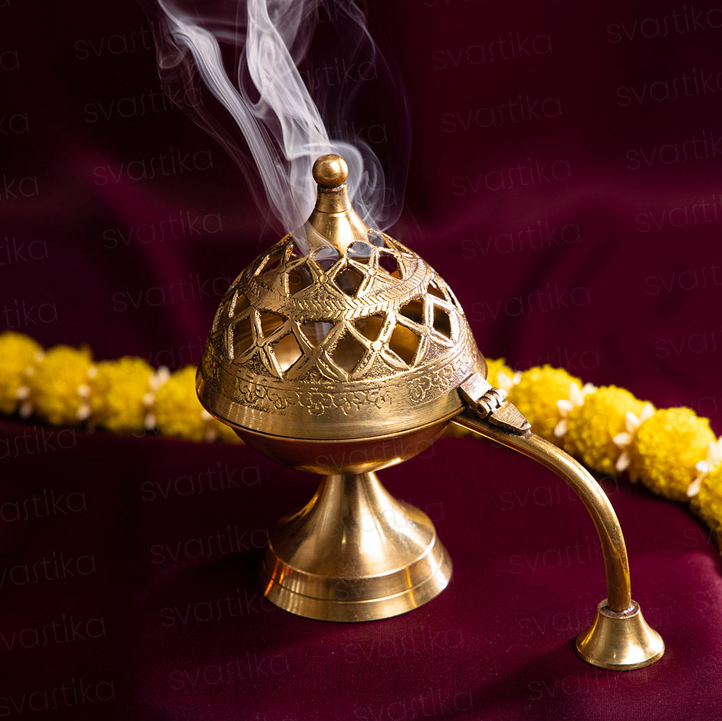Svastika Pavitra Brass Dhuni 6 Loban Dhoop Burner for Pooja