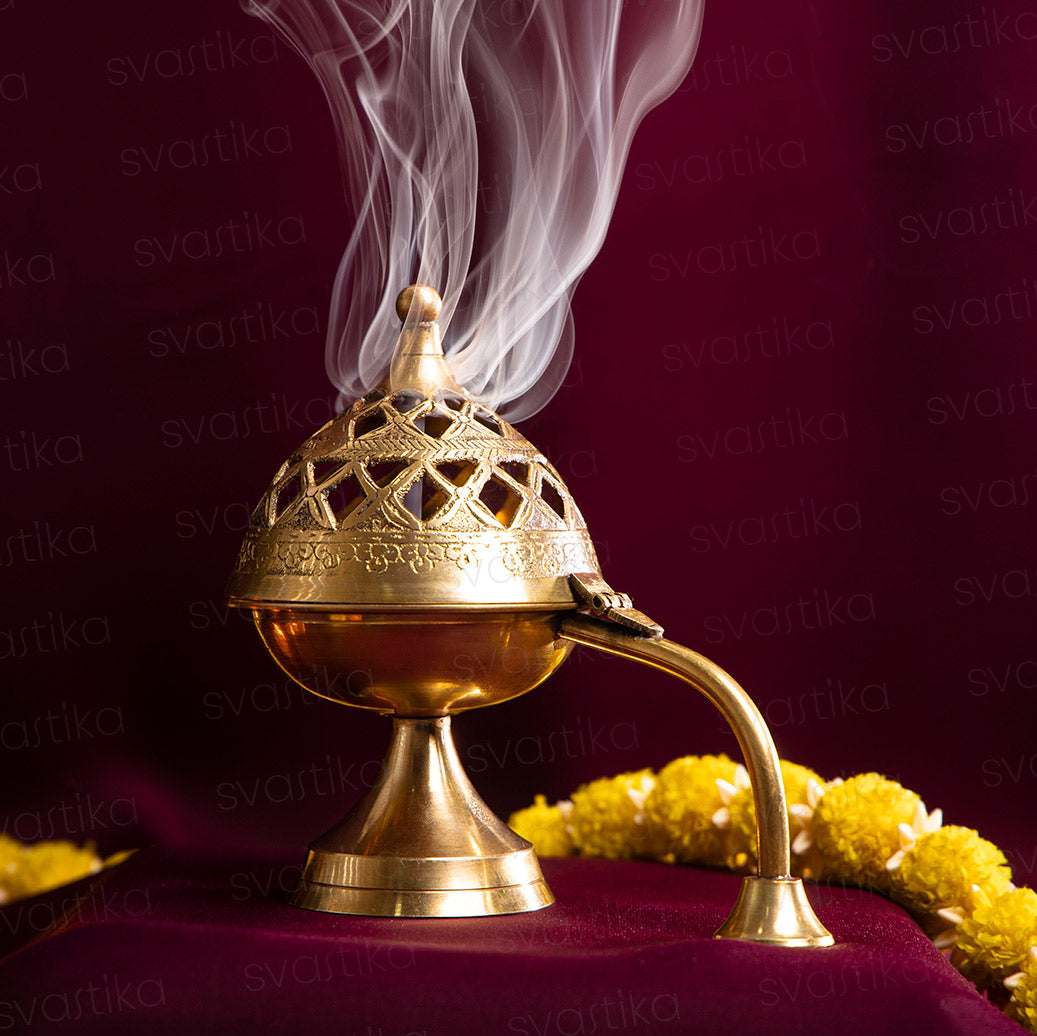 Svastika Pavitra Brass Dhuni 6 Loban Dhoop Burner for Pooja