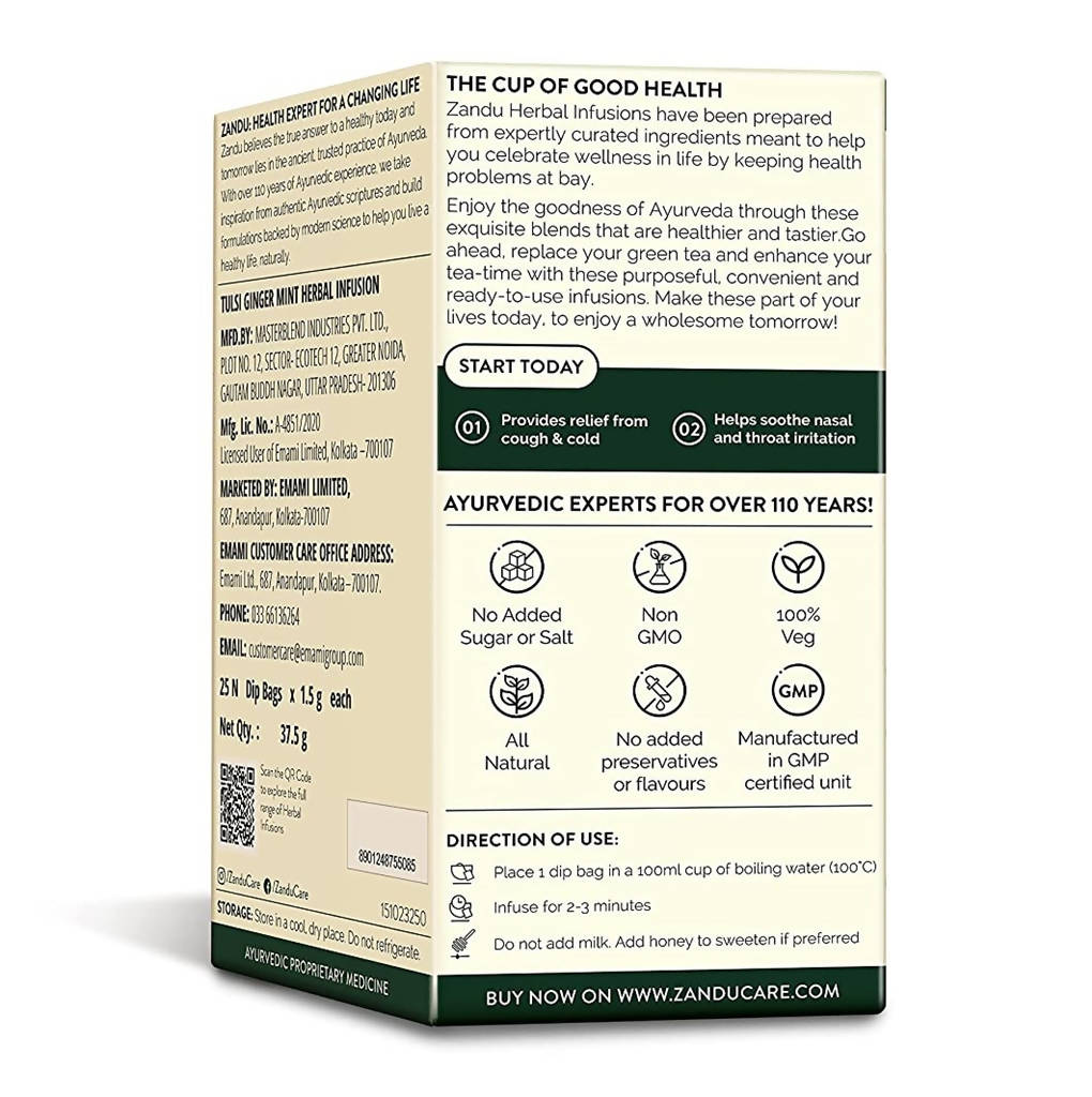 Zandu Tulsi Ginger Mint Herbal Infusion Tea