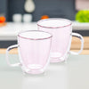 UMAI Double Walled Glass Coffee Mug Set of 2 (400ml) | Pink