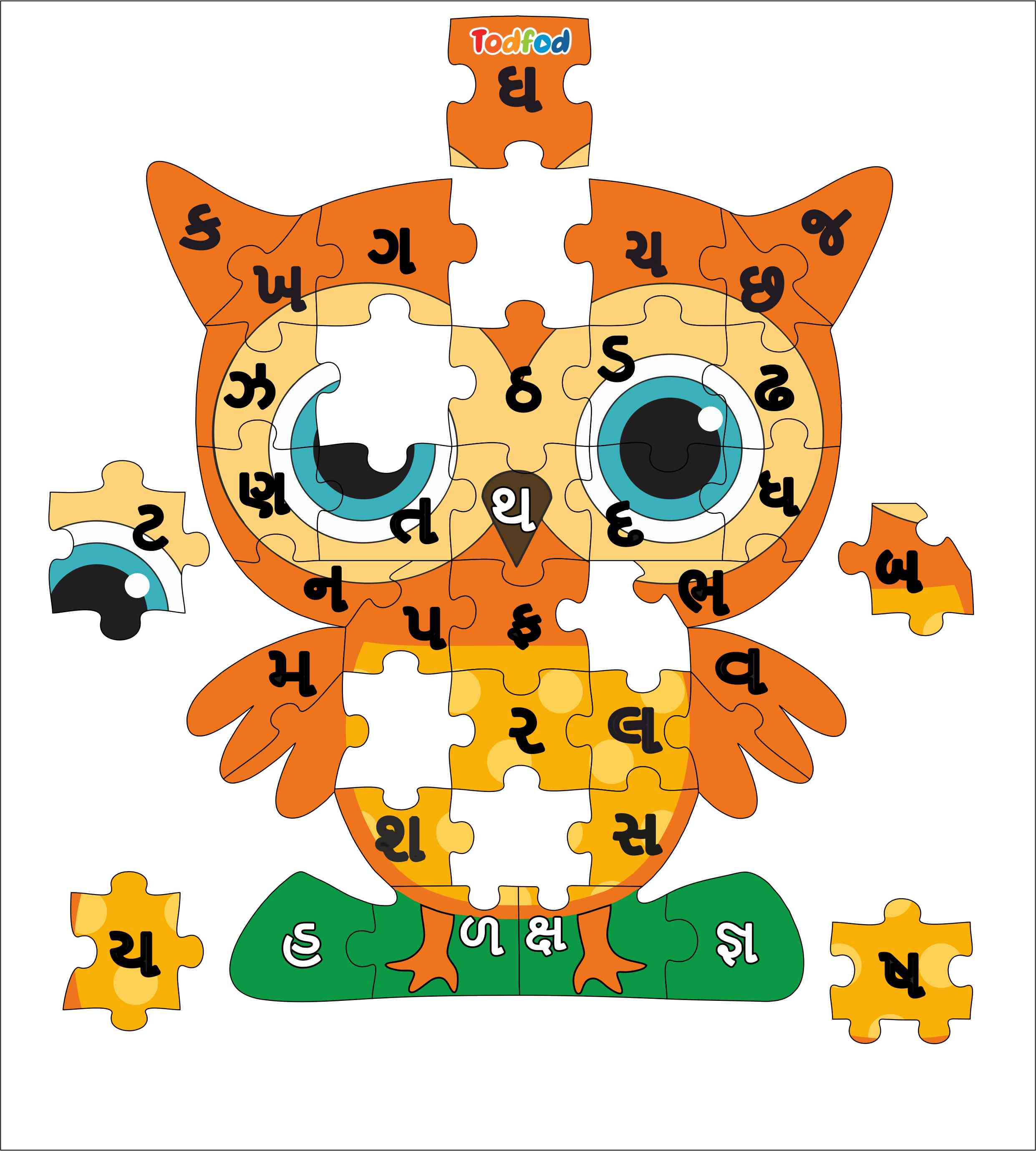Wooden Jigsaw Puzzle – Owl Shaped Gujarati Consonants
