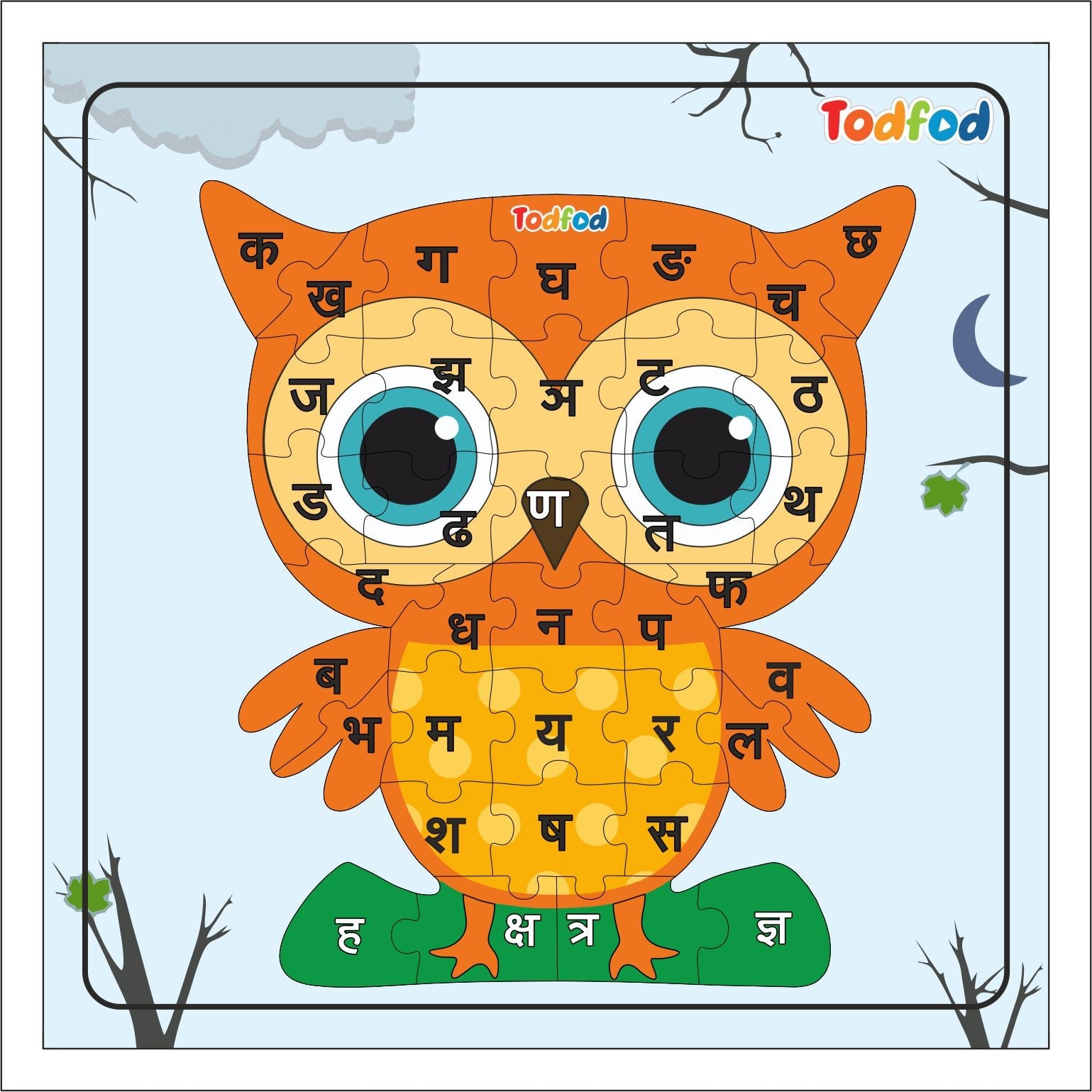 Wooden Jigsaw Puzzle – Owl Shaped Hindi Consonants