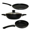 USHA SHRIRAM Non-Stick Cookware Set with Lid 3 Pieces Black Stove Induction