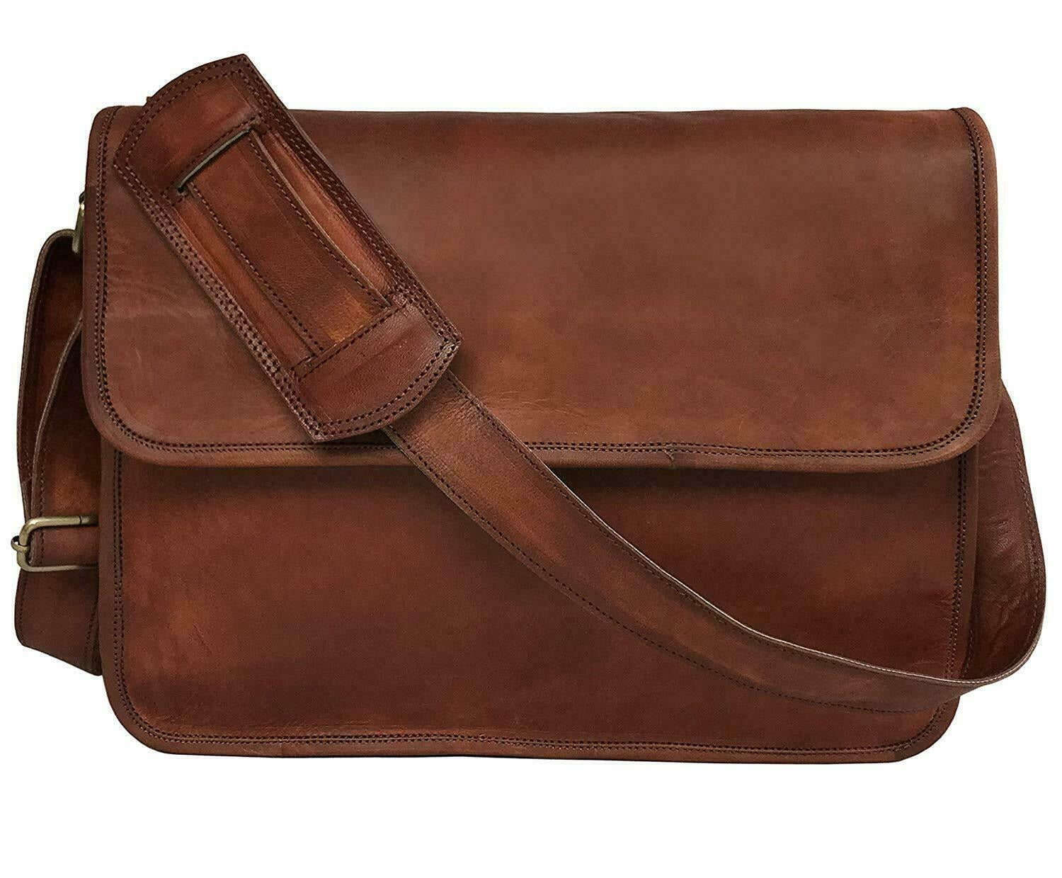 Craftshades – 11*15″ Half Flap Handcrafted Messenger Goat Leather Bag (Brown Tan) | 100% Genuine Leather