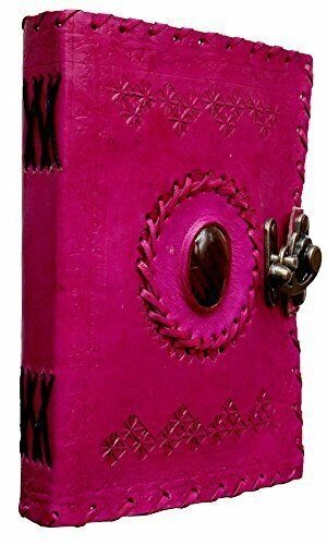 Craftshades – Metal Lock Single Stone Pink Embossed Design 7″5 Handcrafted Leather Journal/Diary 200 page | 100% Genuine Leather