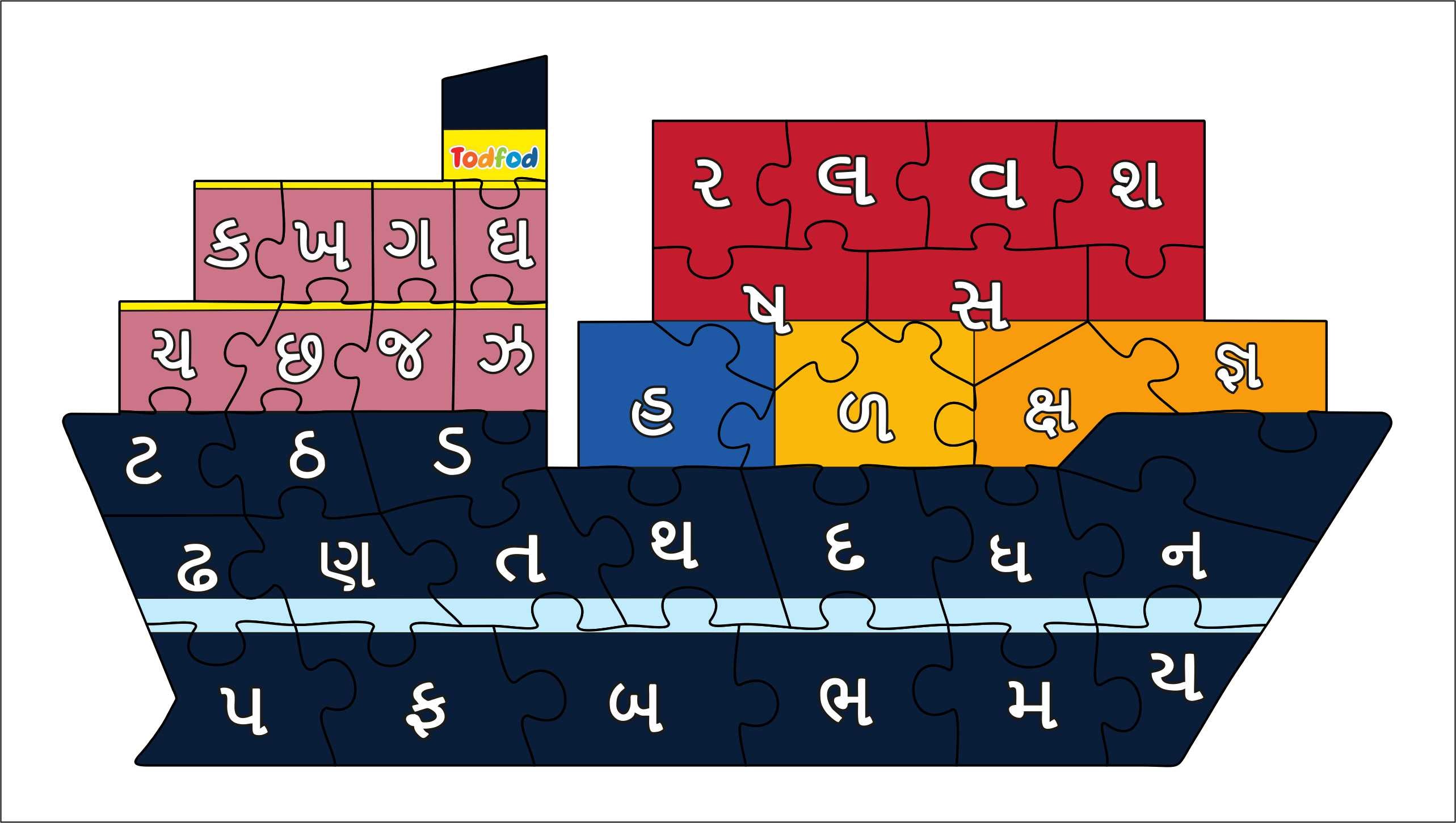 Wooden Jigsaw Puzzle – Ship Shaped Gujarati Consonants