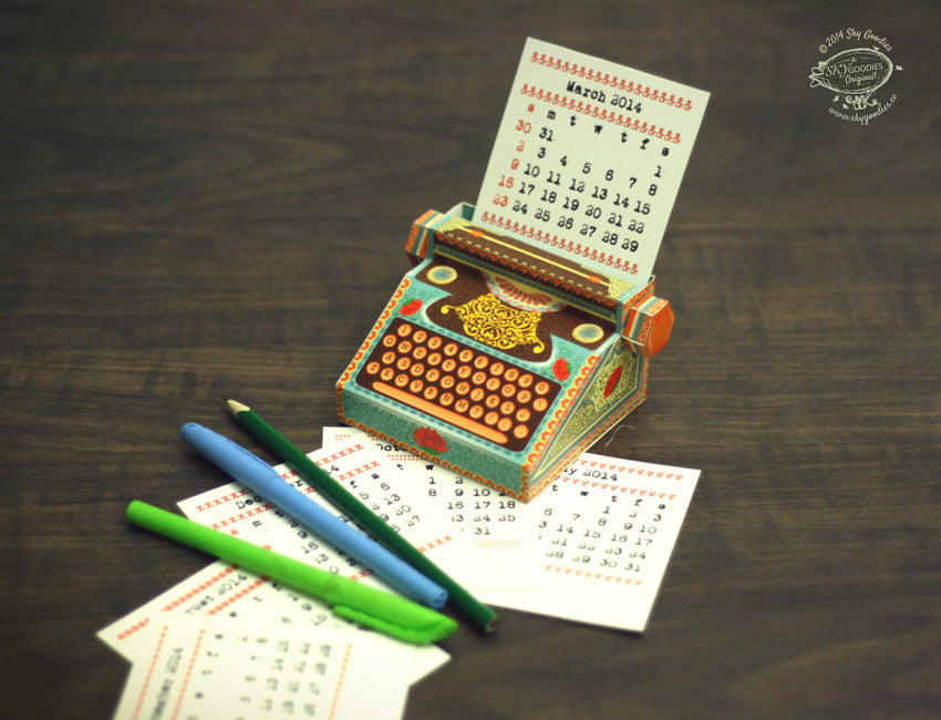 Colourful Typewriter Desk Calendar 2025 & 2026 DIY Paper Craft Kit