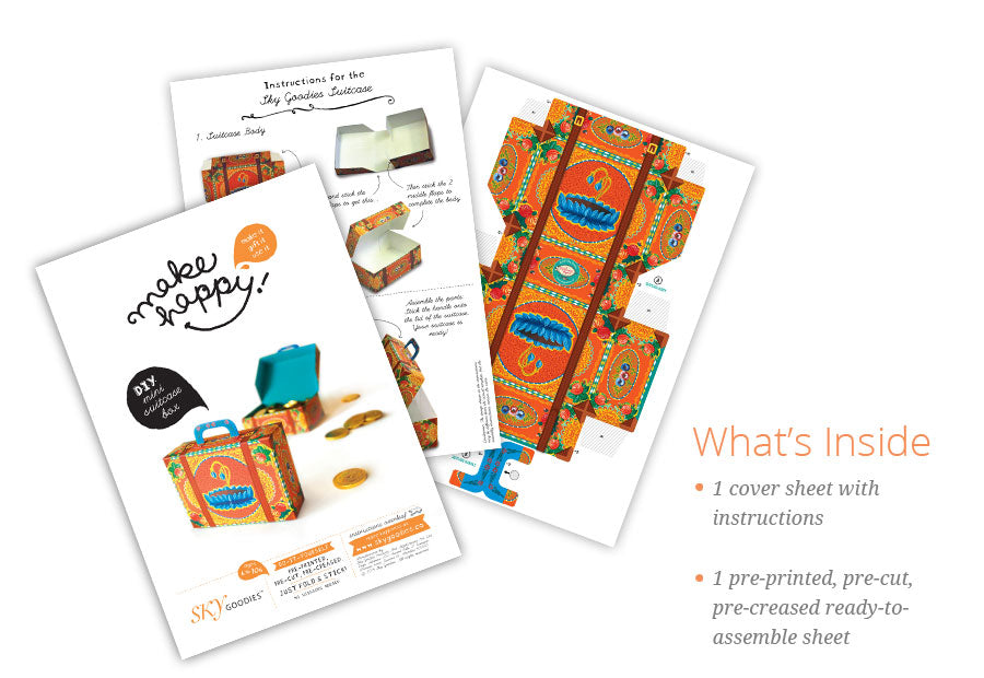 Colourful Orange Mini Suitcase Box DIY Paper Craft Kit