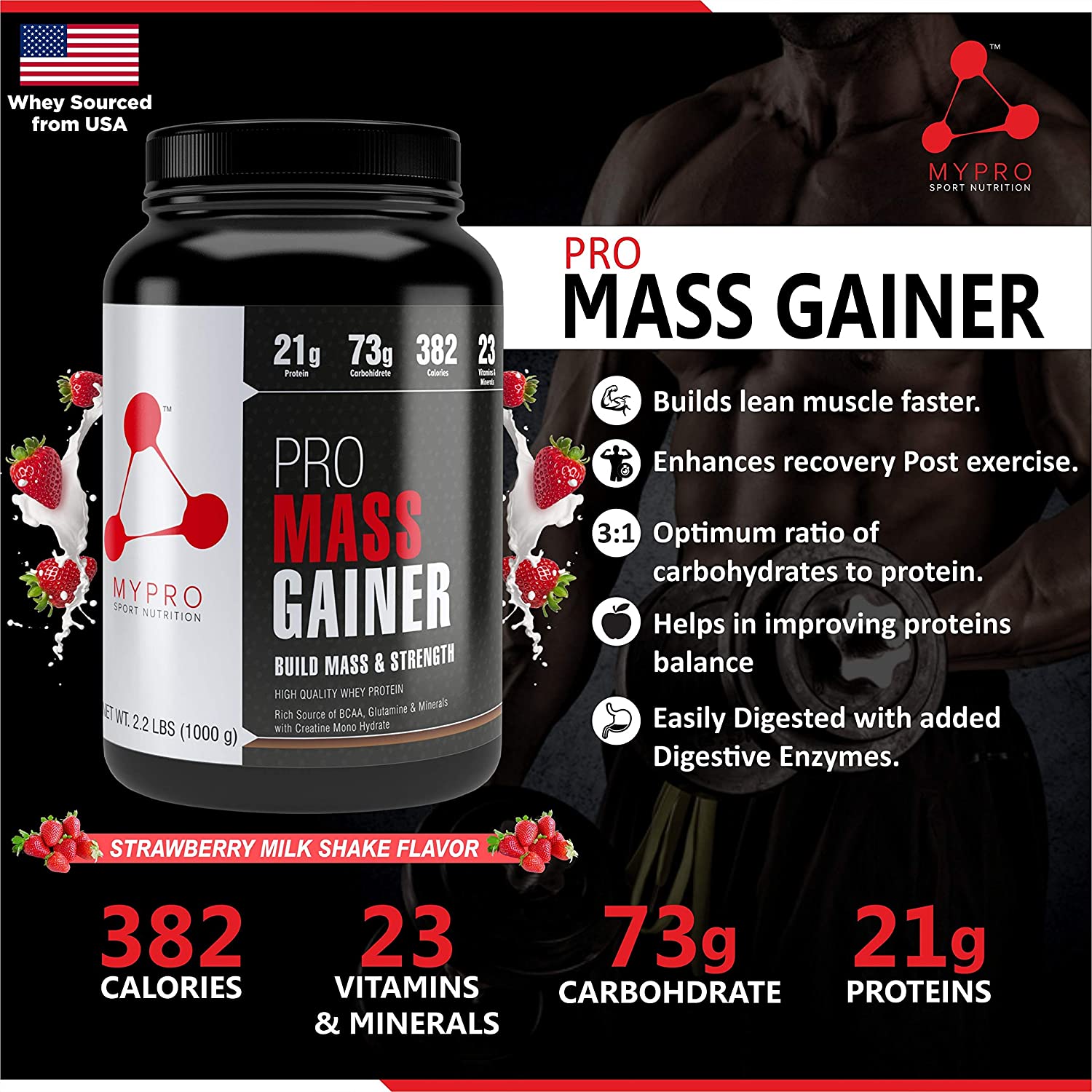 My Pro Sport Nutrition High Protein Pro Mass Gainer Supplement Powder-33 Scoops