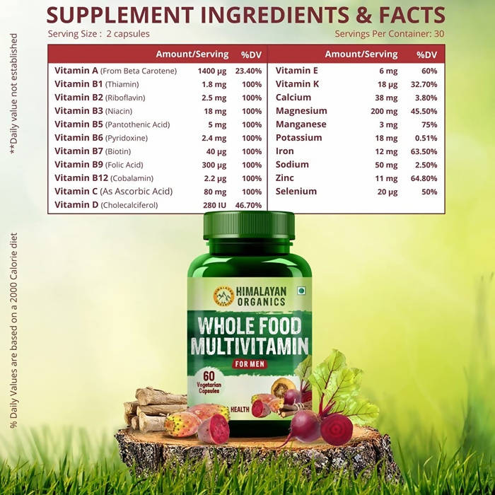Himalayan Organics Whole Food Multivitamin For Men Vegetarian Capsules - 60 Tabs