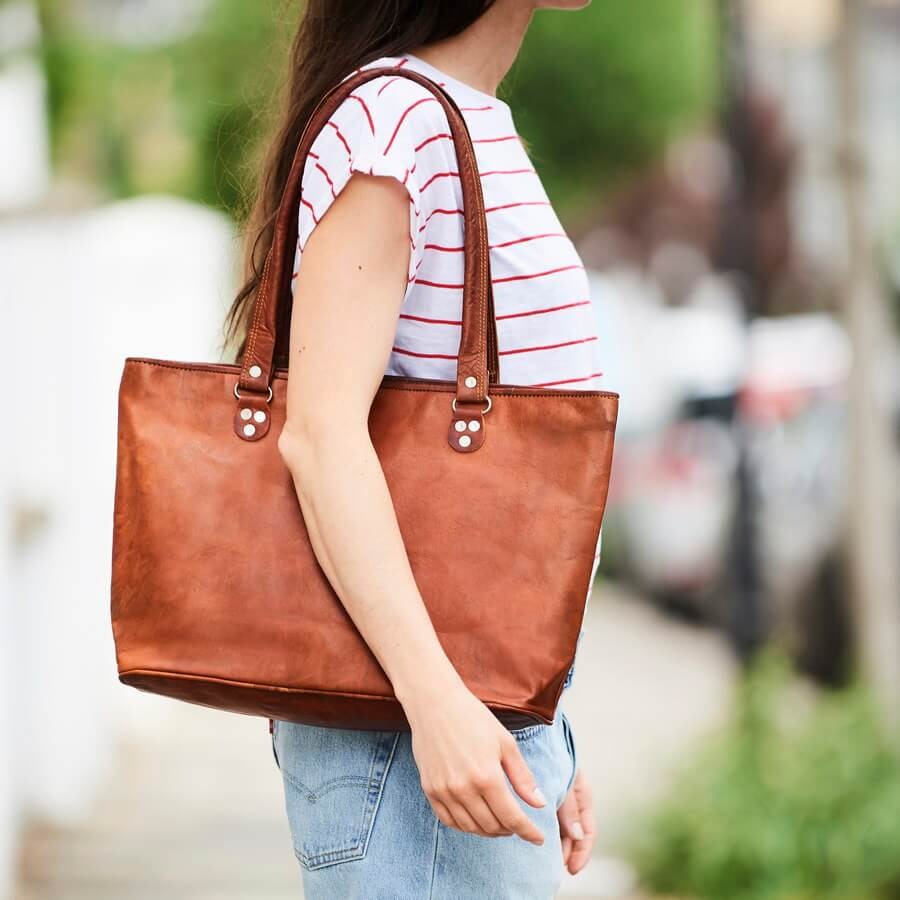 Craftshades – 13 Inch Handcrafted Leather Women’s Tote Bag | 100% Genuine Leather
