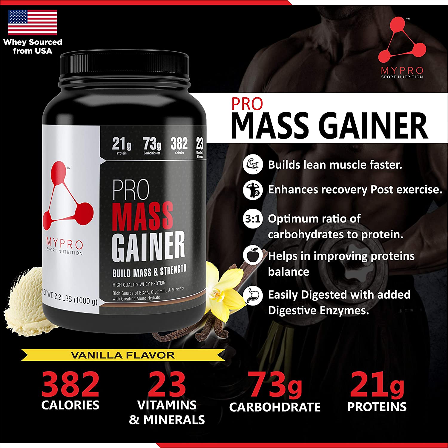 My Pro Sport Nutrition High Protein Pro Mass Gainer Supplement Powder-33 Scoops